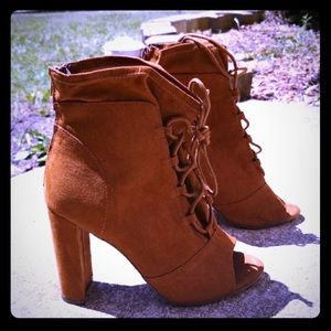 COPY - New Express Micro Suede Lace Up Peep Toe B…